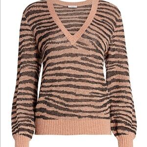 JOIE Pink/Brown Zebra Print Metallic V-Neck Sweater NWOT